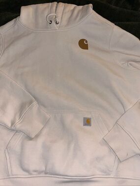 Carhartt White Hoodie with Gold Logo - women’s Pullover Sweatshirt
